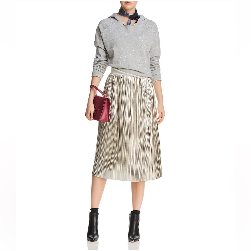 Alice + Olivia Mikaela Matallic Pleated Midi Skirt